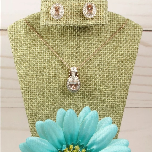 Sterling Silver Morganite Rose Gold Plate Set - Picture 2 of 8